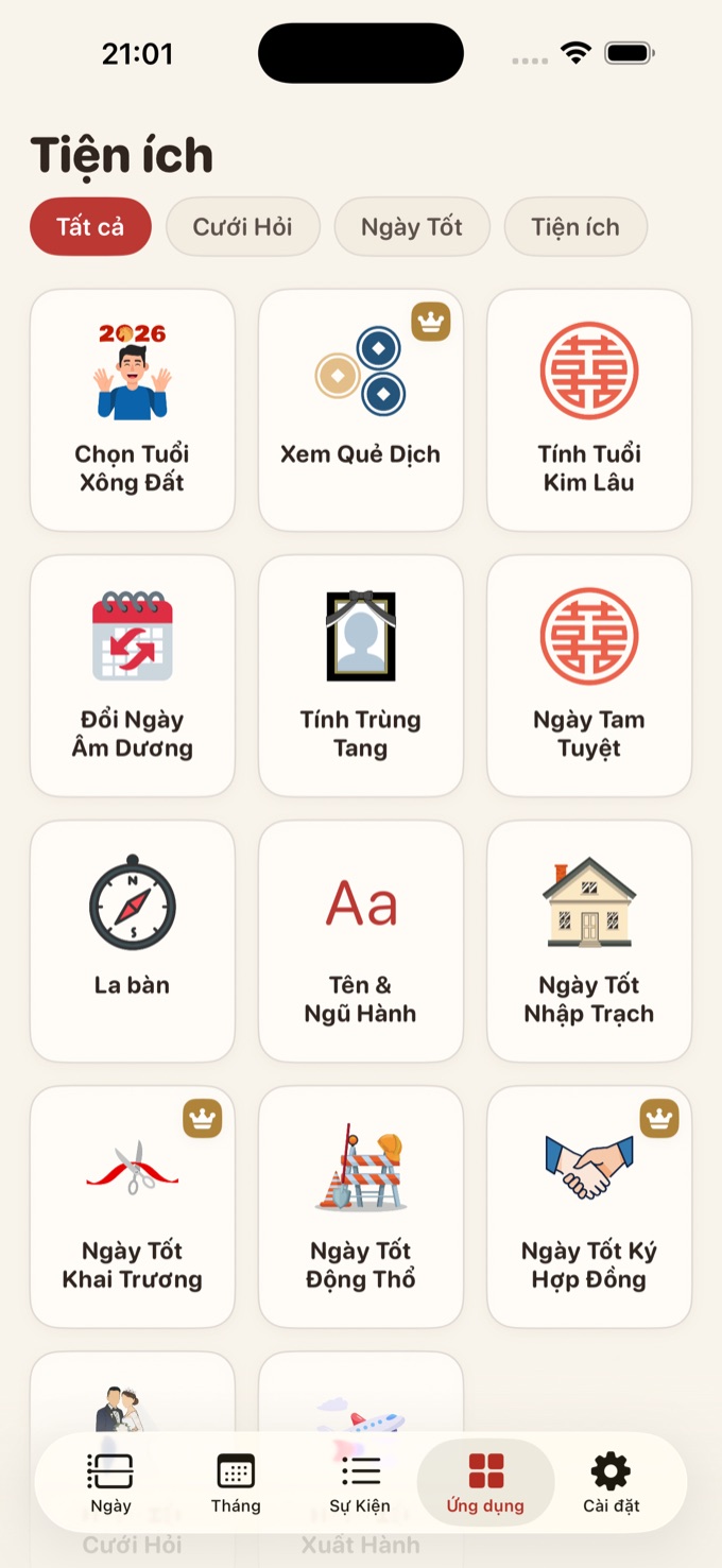 Tiện ích — trọn bộ công cụ phong thủy