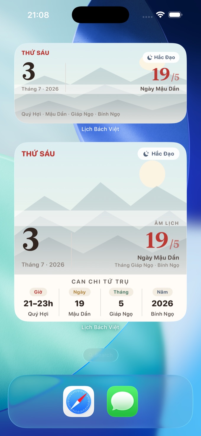 Màn chính — tứ trụ & ngày âm