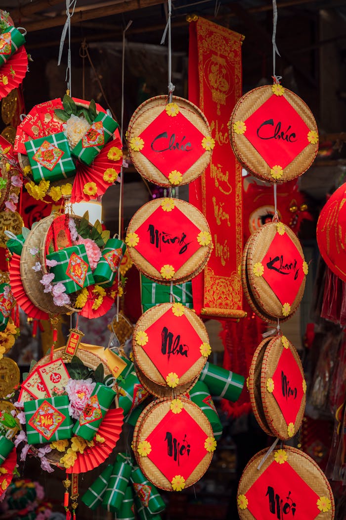 Services-02 Vibrant traditional decorations for Vietnamese Tet festival with intricate handmade designs.